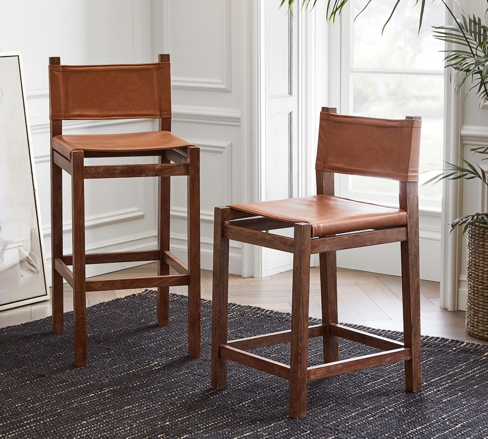 pottery barn leather counter stools