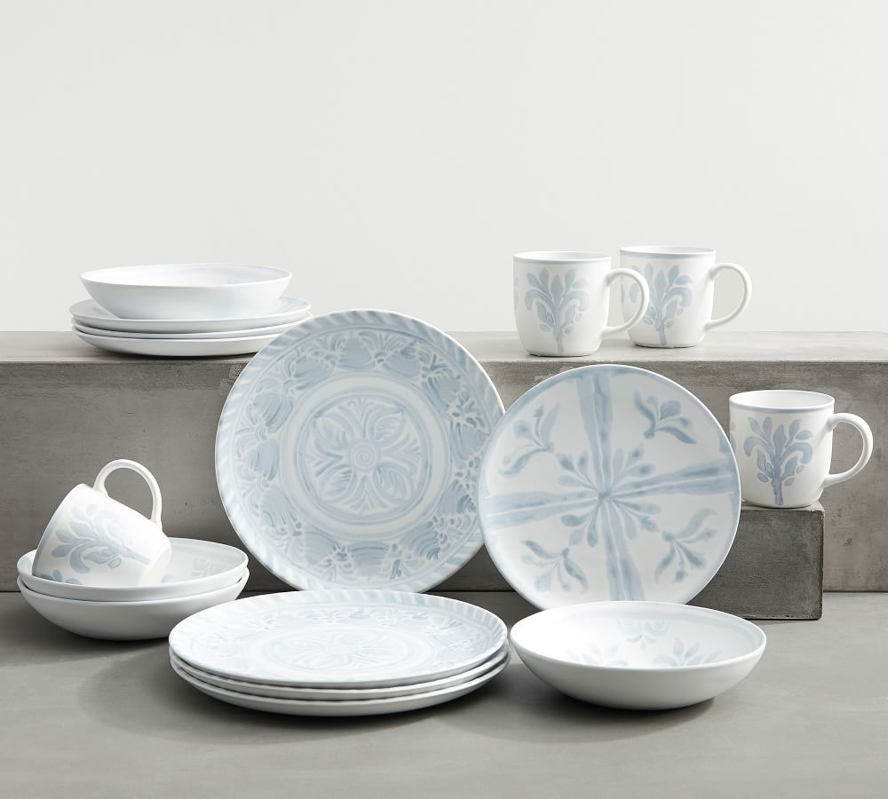 Chambray Tile Stoneware 16-Piece Dinnerware Set | Pottery Barn