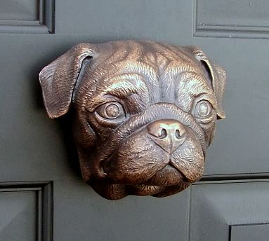 PUG DOG Design Cast Iron HANGING BELL on a Scrolling Bracket with ~ BULLDOG ~ 