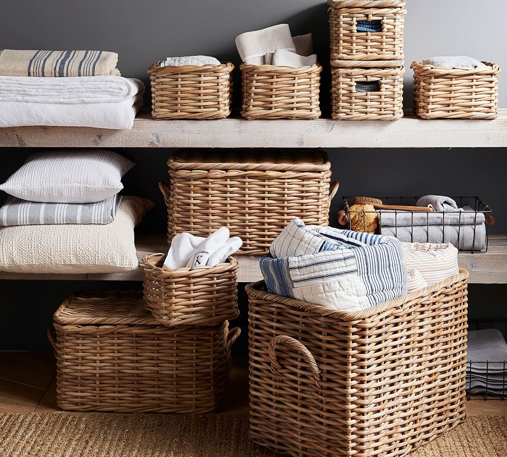 Aubrey Woven Lidded Storage Baskets Natural Pottery Barn