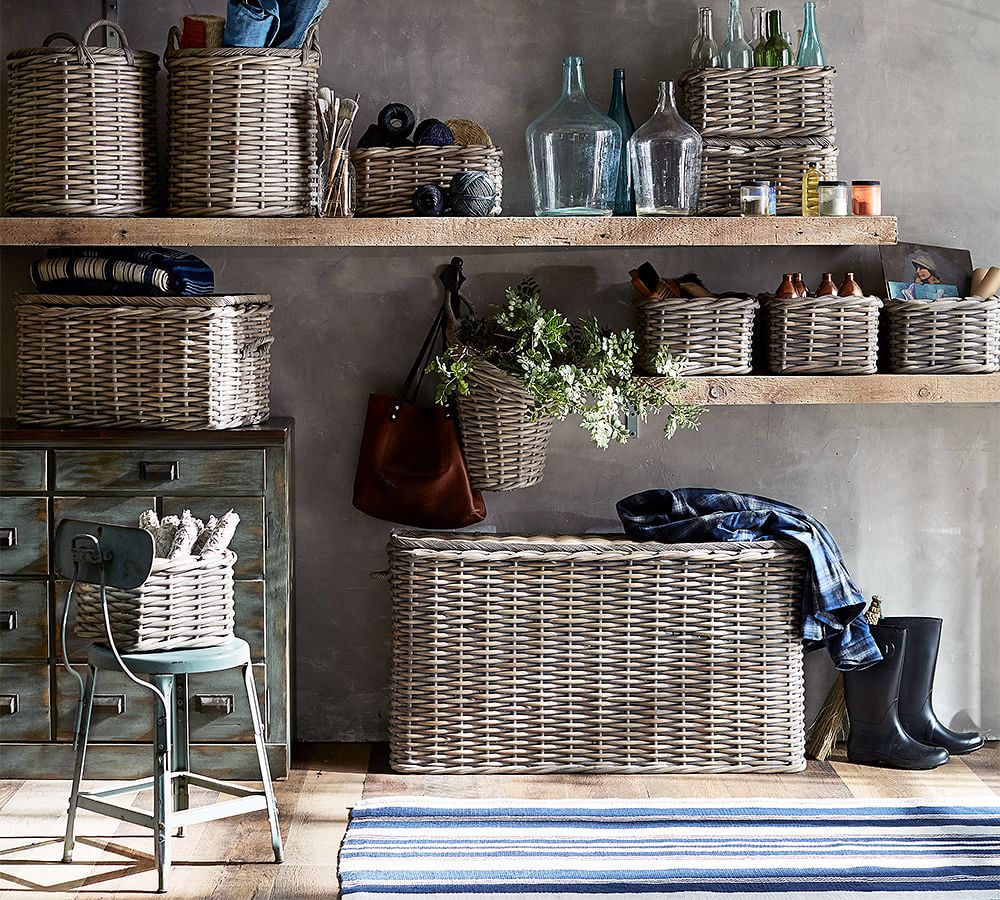 Aubrey Woven Oversized Lidded Storage Basket Pottery Barn