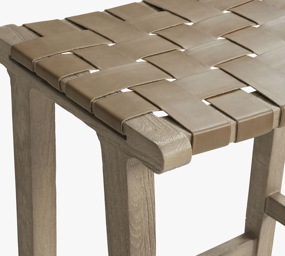 Fenton Woven Backless Leather Bar & Counter Stools Pottery Barn