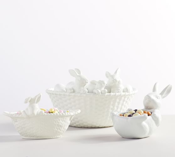 POTTERY BARN SCULPTED EASTER BUNNY SNACK BOWL GRabbit FOR DOUBLE THE WHIMSY! 
