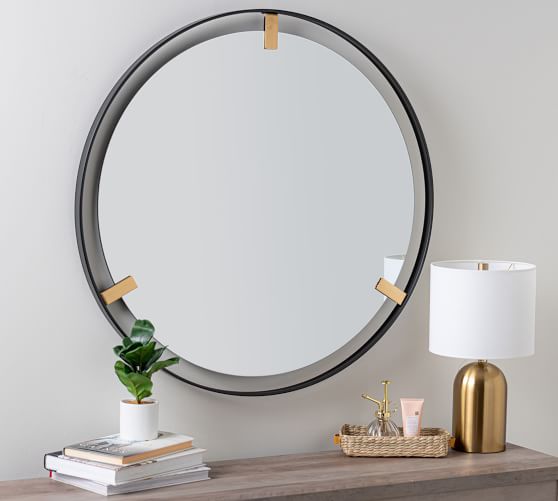 Aspen Black And Gold Round Wall Mirror, 36 Round Mirror Black Metal Frame