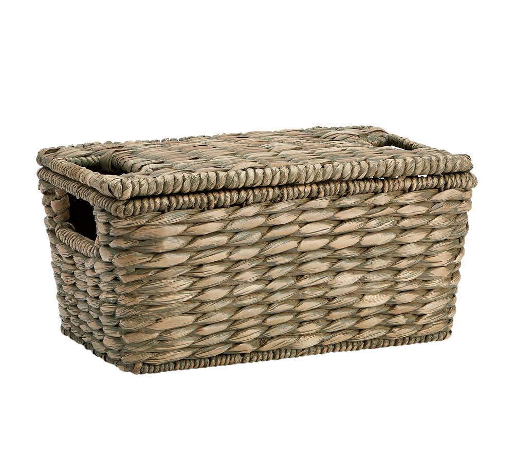 Charleston Lidded Storage Basket - Gray | Pottery Barn