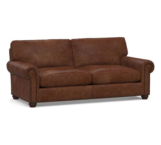 ster Leather Sofa with Nailheads Pottery Barn