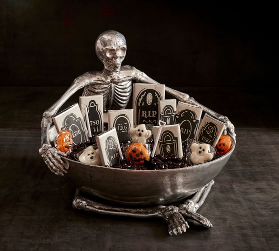 Pottery Barn Tabletop Skeleton Servers 2-Piece Set NEW in box Halloween 