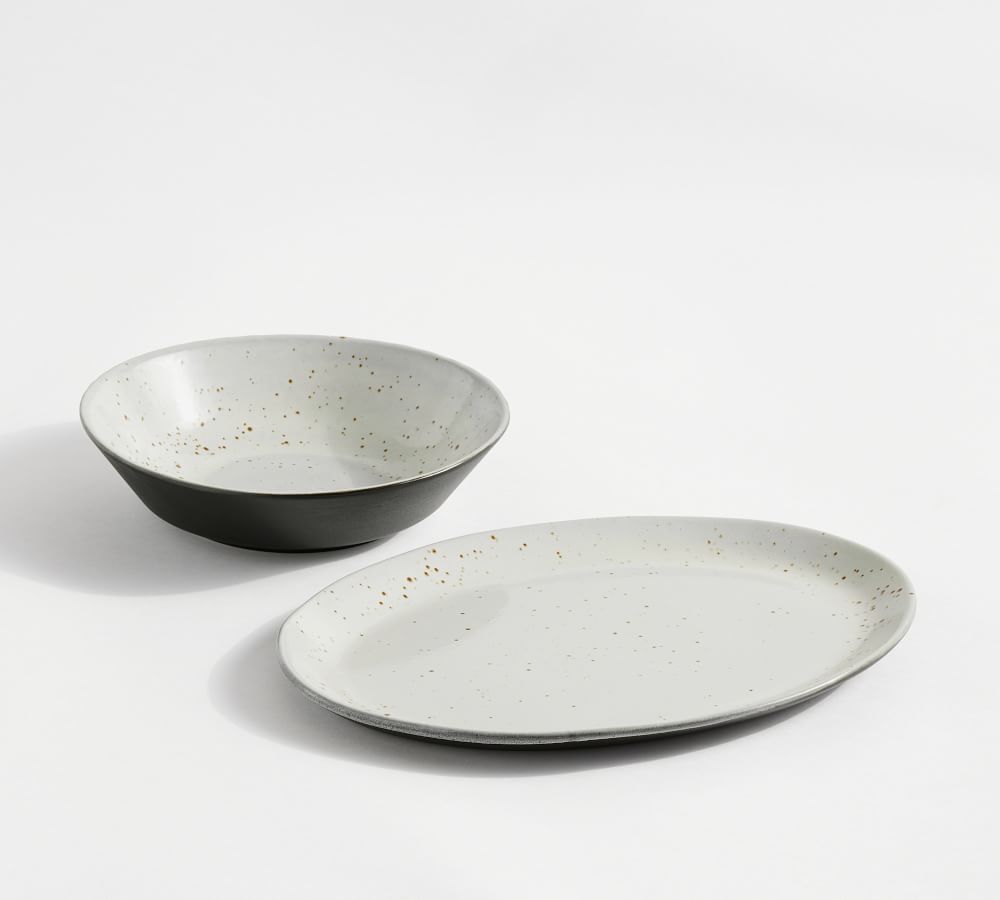 Rustic Speckled Handcrafted Terracotta Serving Bowl & Platter Set
