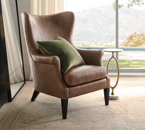 Champlain Wingback Leather Chair, Leather Wingback Chairs With Ottoman
