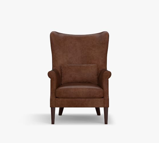 Champlain Wingback Leather Chair, Leather Wingback Chairs With Ottoman