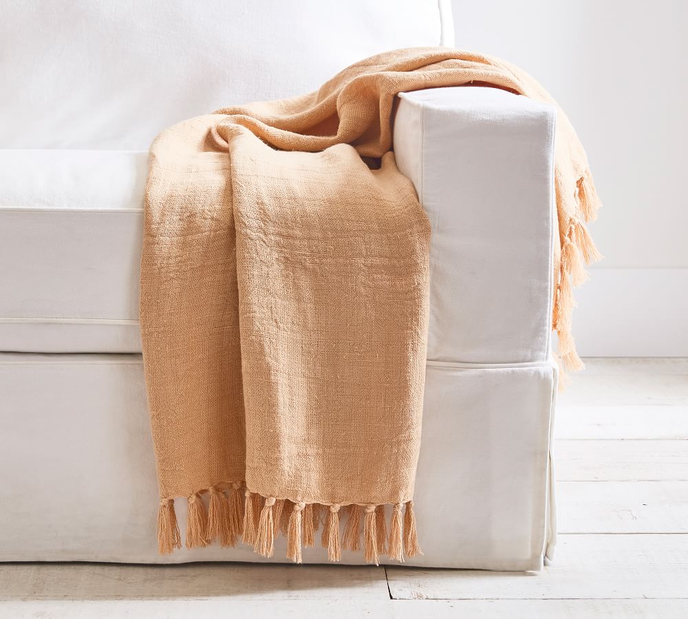 Dayton Linen Fringe Throws Pottery Barn