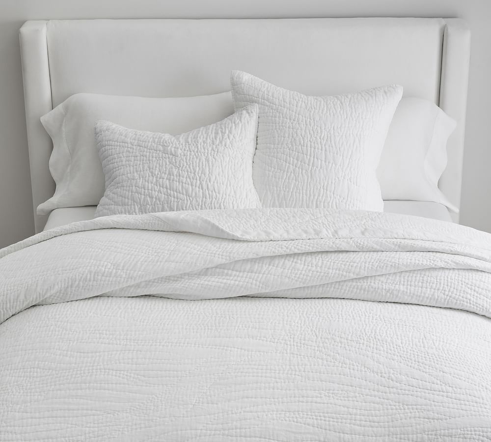 White Belgian Flax Linen Handcrafted Quilt | Pottery Barn