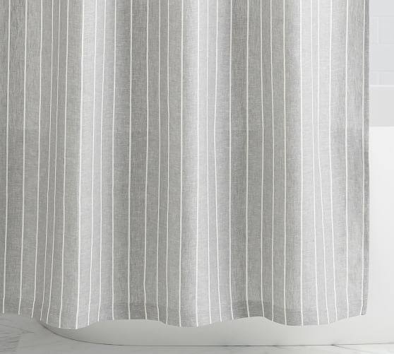 Belgian Flax Linen Striped Shower, Pottery Barn White Linen Shower Curtain