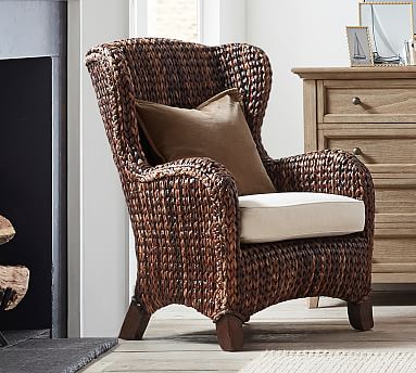 pottery barn wicker chair and ottoman