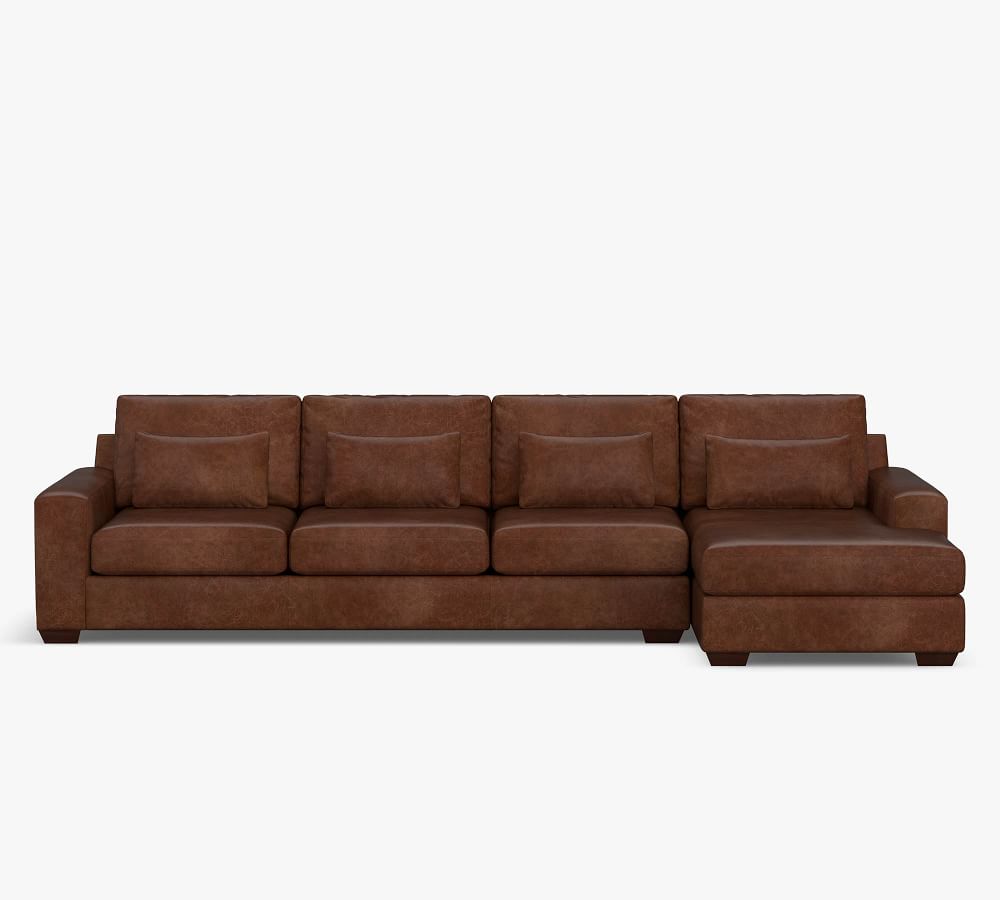 Big Sur Square Arm Deep Seat Leather Sofa with Chaise Sectional