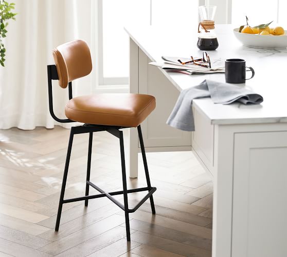 Maison Leather Swivel Bar Counter, Leather Cantilever Bar Stools