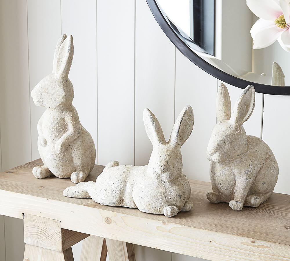 New Pottery Barn Bunny Easter Antique Silver Garden Standing Sitting Decor Set 