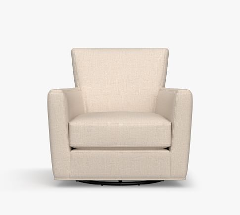 Irving Square Arm Upholstered Swivel Armchair | Pottery Barn