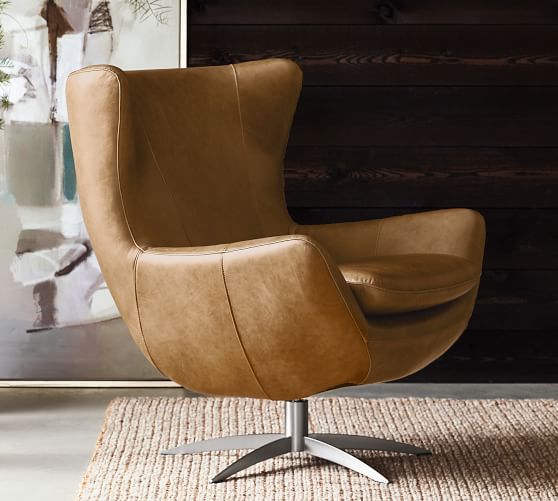 pottery barn wells leather swivel chair