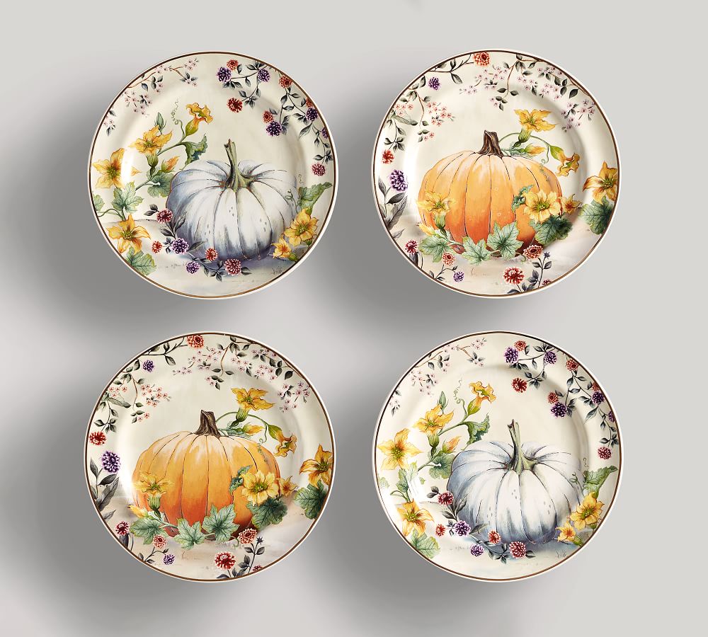 Botanical Harvest Pumpkin Stoneware Salad Plates Set of 4 Pottery Barn