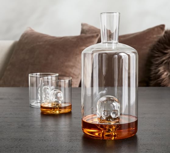 skull decanter with glasses