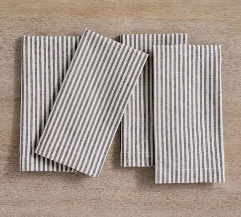 Wheaton Striped Linen/Cotton Napkins, Set of 4 - Charcoal