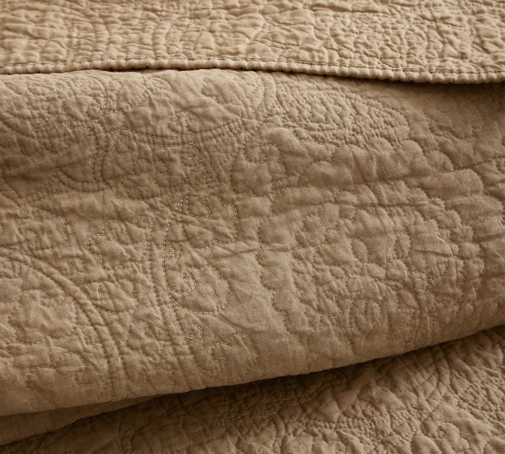 White Belgian Flax Linen Floral Stitch Quilt & Sham | Pottery Barn