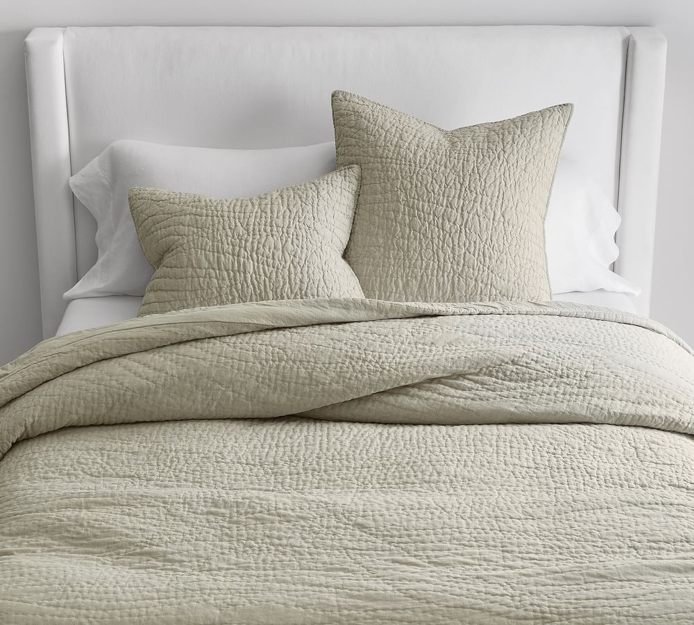Belgian Flax Linen Hand Stitched Pillow Shams - White | Pottery Barn