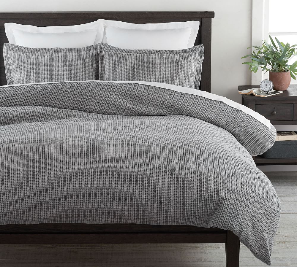 gray and white duvet set