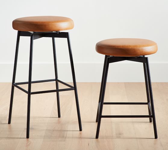 Maison Leather Backless Swivel Bar, Swivel Counter Height Bar Stools Backless
