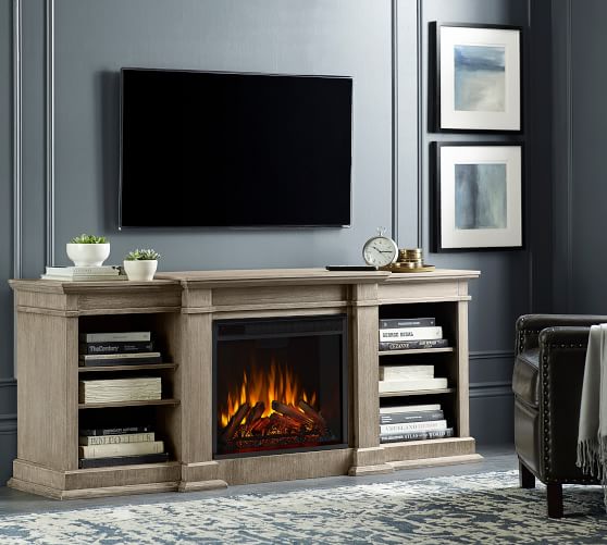 White Fireplace TV Stand 60 Large Media Console Entertainment Center 2 Cabinets 