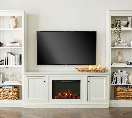 White Real Flame Frederick Medial Electric Media Fireplace Large 