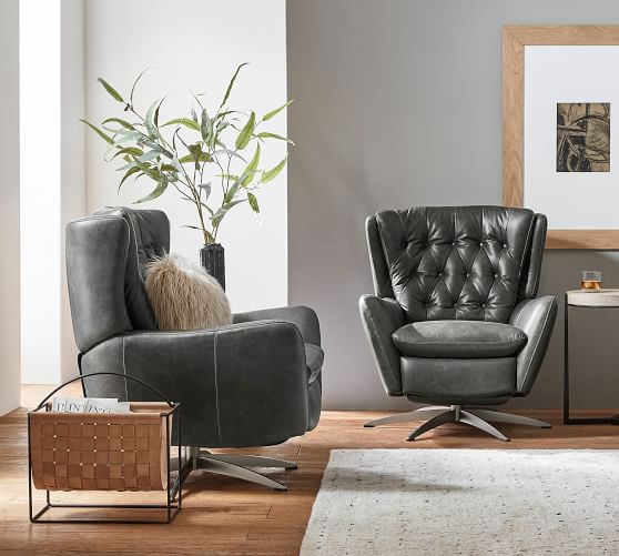 gray leather swivel recliner