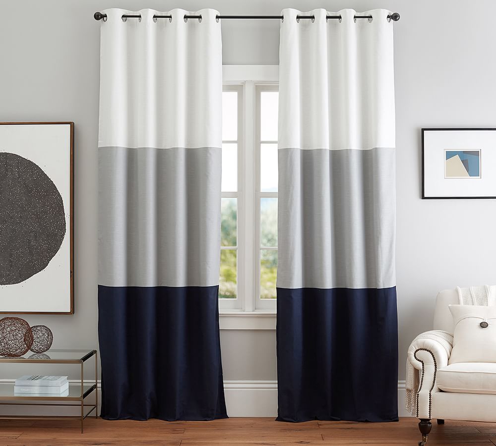 Color Block Curtain With Polished Nickel Grommet Set of 2 Pottery Barn
