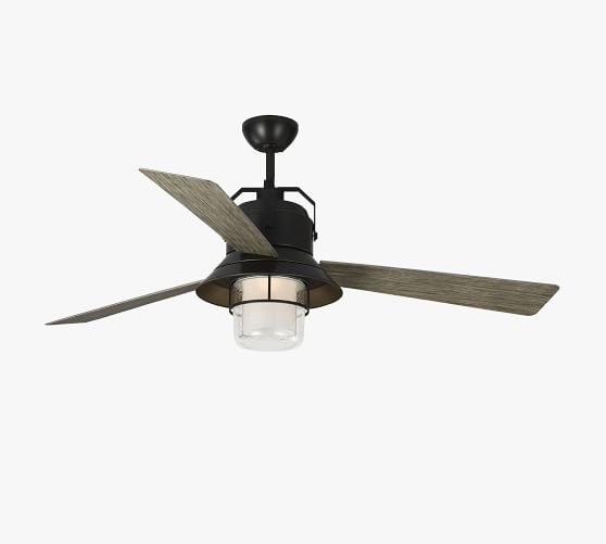 54" Black & Replica Wood Finish LED Indoor/Outdoor Ceiling Fan with Light Kit 