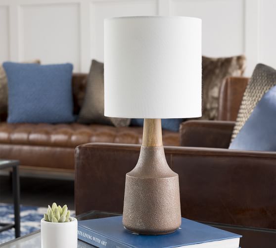 Cowan Petite Ceramic Wood Table Lamp, Tapered Ceramic With Wood Detail Table Lamps