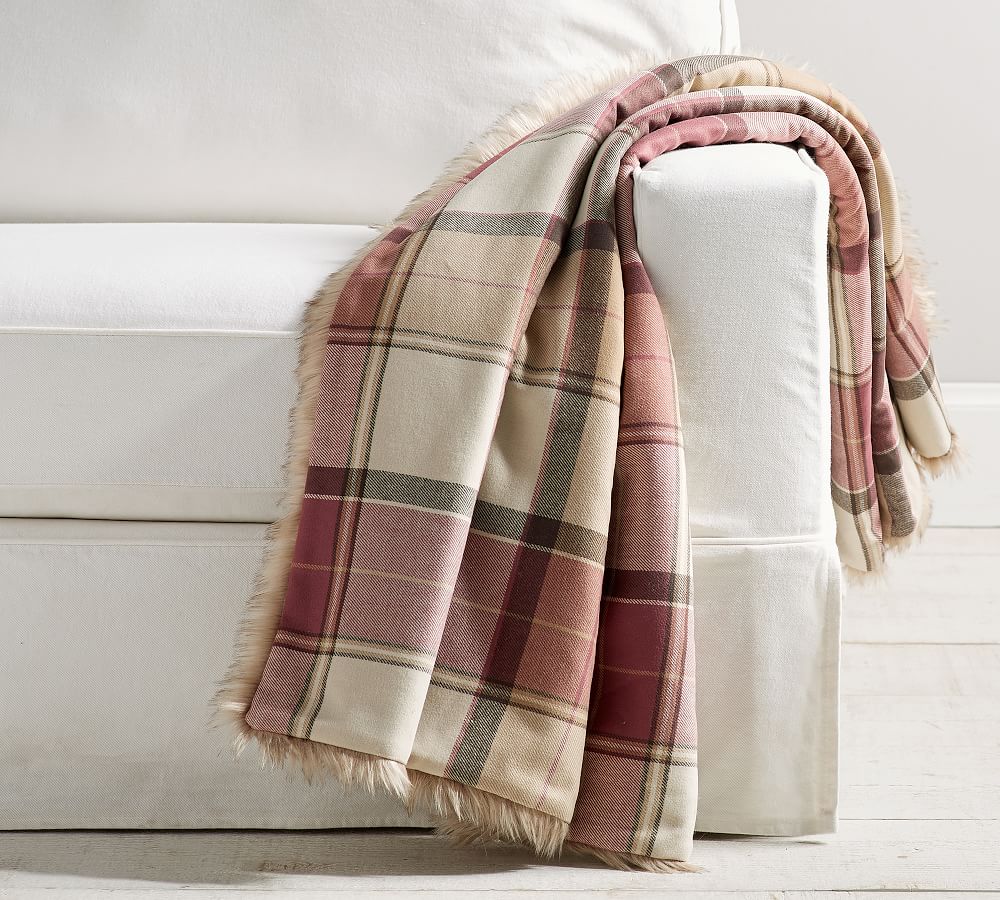 Heath Plaid Faux Fur Back Throws Pottery Barn