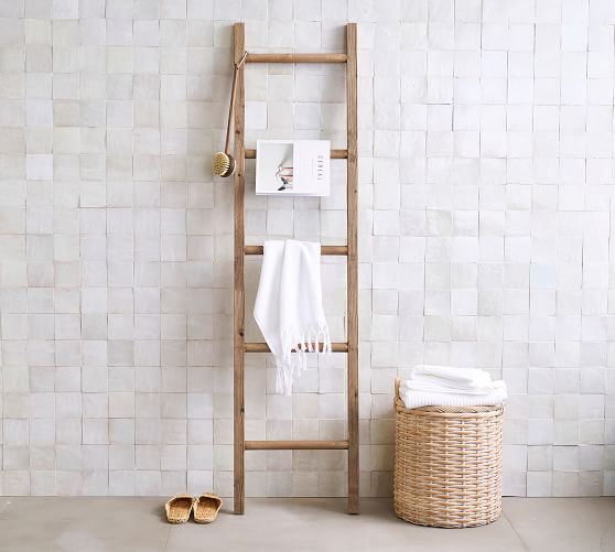 Rustic Natural Brown Wooden Bathroom Kitchen Towel Holder Rail Display Ladder 