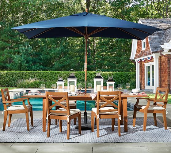 wood patio set with umbrella