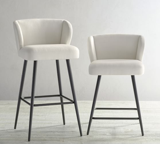 white cloth bar stools