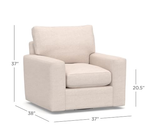 Pearce Modern Square Arm Upholstered Swivel Armchair | Pottery Barn