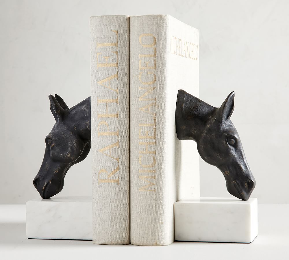 Bronze Horse & Marble Bookends Pottery Barn