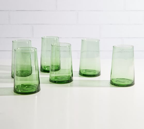 Large 12oz Green Moroccan Glasses Glassware ~ Set of 4 