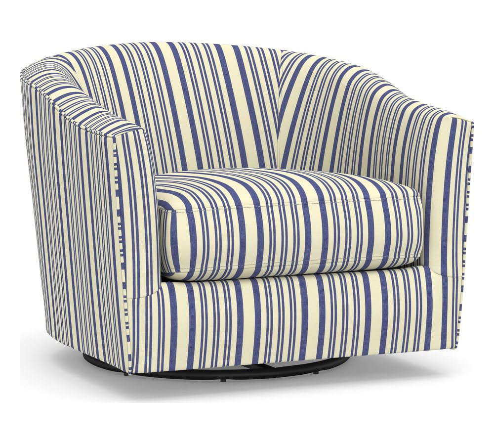 blue striped swivel chair