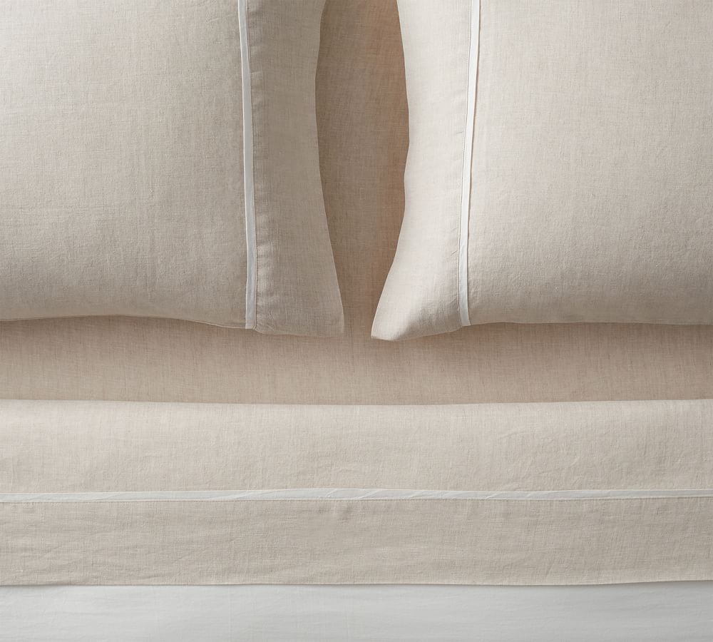 Belgian Flax Linen Contrast Flange Sheet Set Pottery Barn