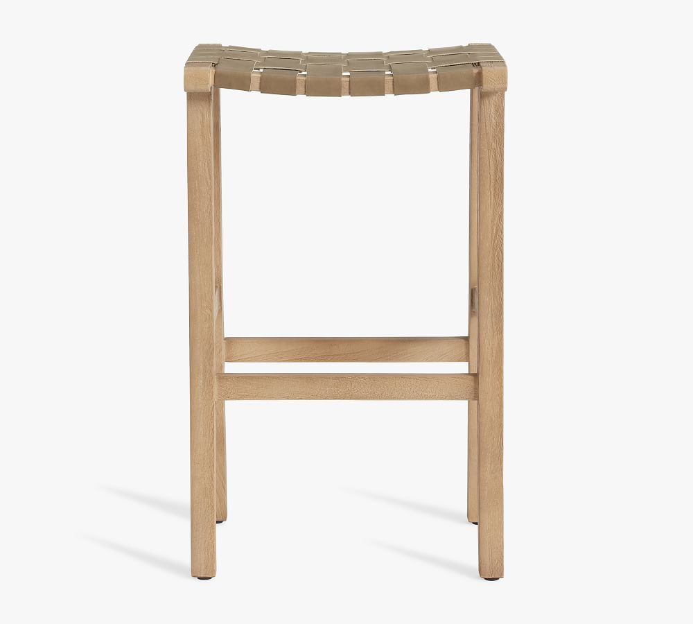 Fenton Woven Backless Leather Bar & Counter Stools Pottery Barn