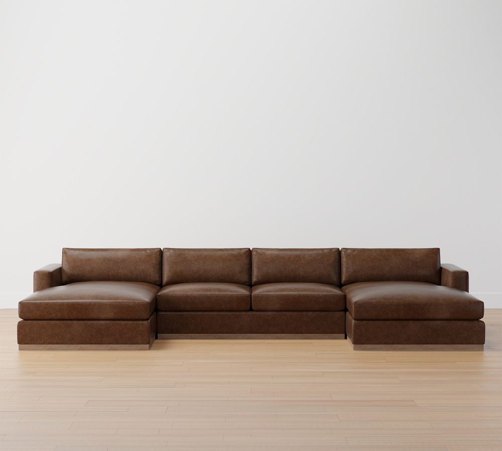 Carmel Recessed Square Arm Leather UShaped Double Wide Chaise