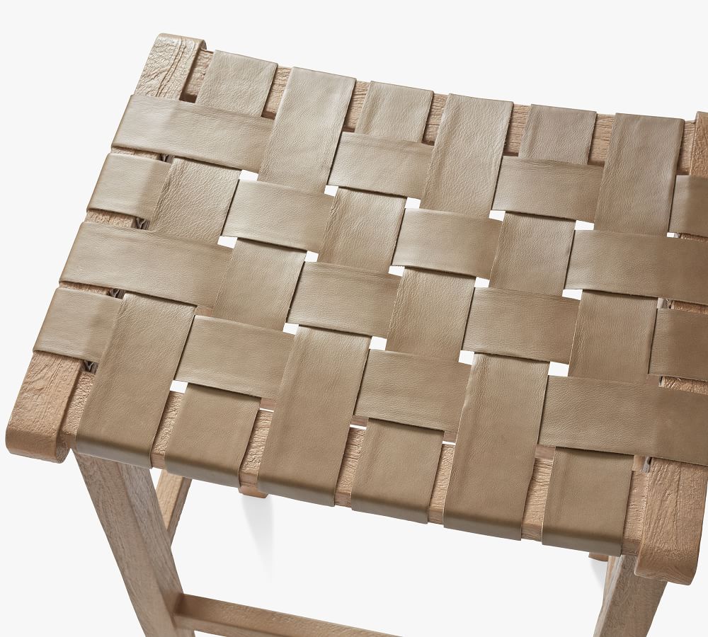 Fenton Woven Backless Leather Bar & Counter Stools Pottery Barn