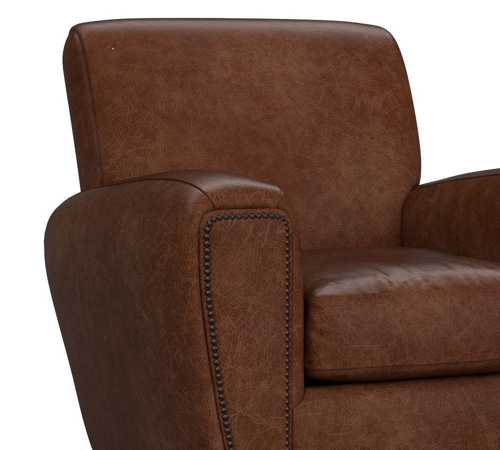 Manhattan Square Arm Leather Armchair with Nailheads Pottery Barn