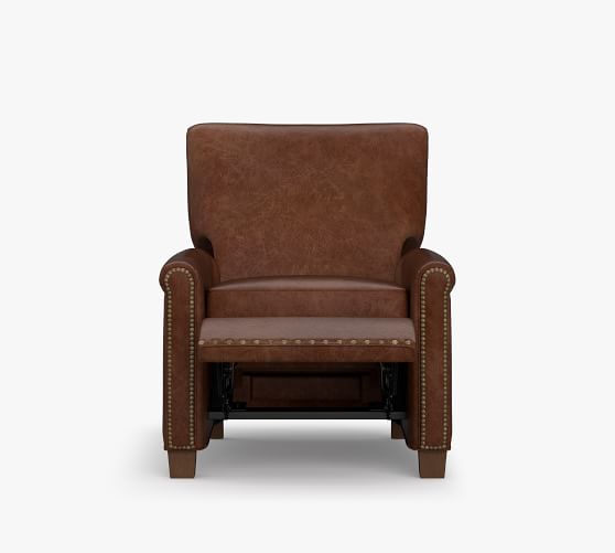 irving roll arm leather recliner with nailheads